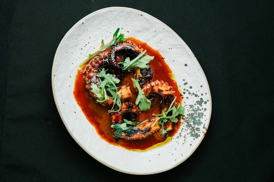 BookNoFees: Foto de ejemplo: Pulpo en salsa de tomate con verduras